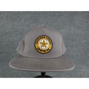 Rockstar Energy Open Snapback Hat Grey Flat Brim Logo Patch Adjustable